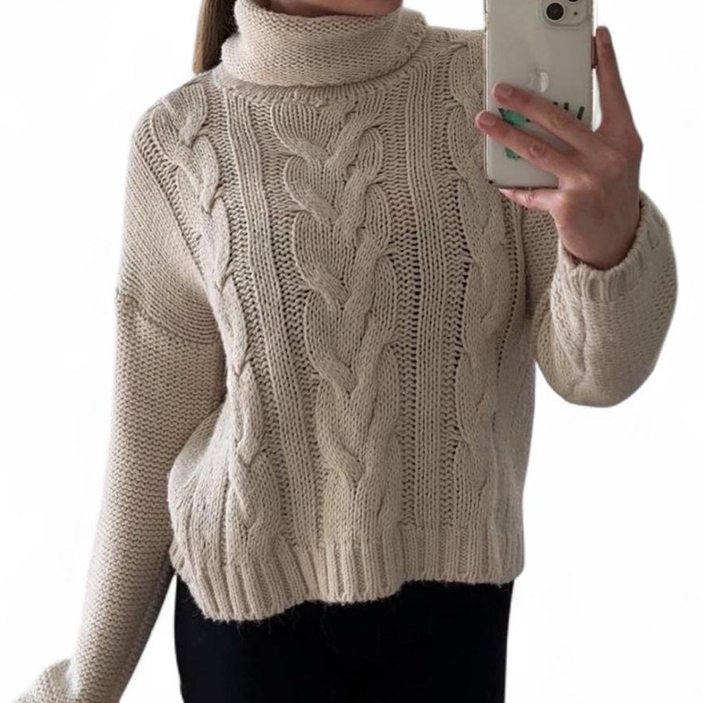 Brandy Melville Cream Cable Knit Turtleneck Sweater